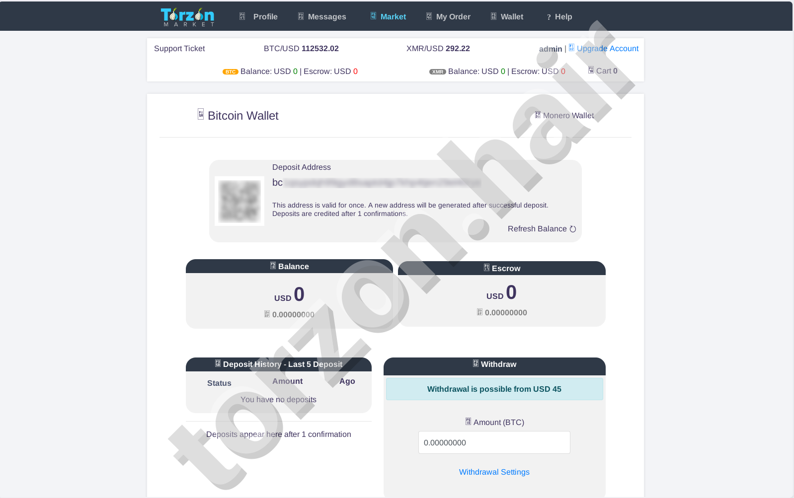 Torzon Market Bitcoin Wallet